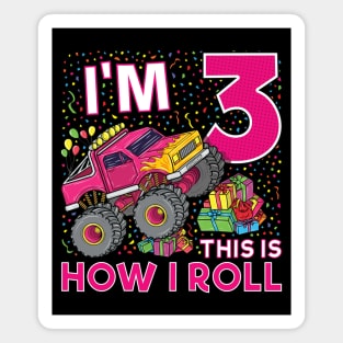 3rd Birthday Monster Truck Party Gift 3 Year Old Girl Magnet